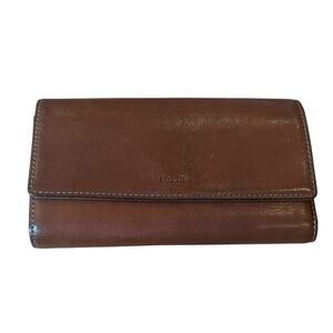 Fossil Genuine Leather Wallet Brown Trifold 7.5” Long Women's